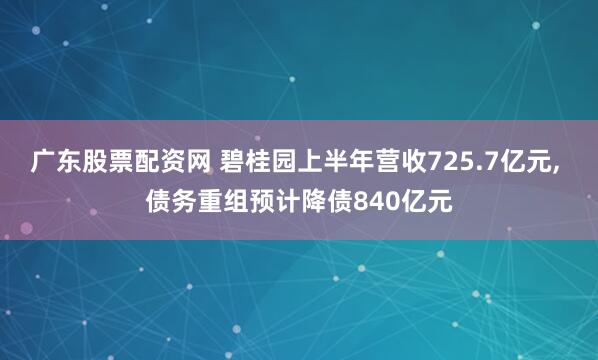 广东股票配资网 碧桂园上半年营收725.7亿元, 债务重组预计降债840亿元